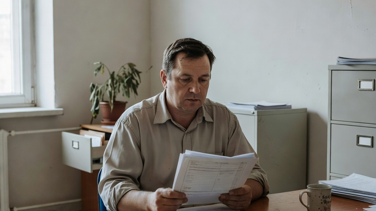 Mężczyzna analizuje dokumenty przy biurku - w kryzysie decyzje wymagają więcej uwagi i czasu