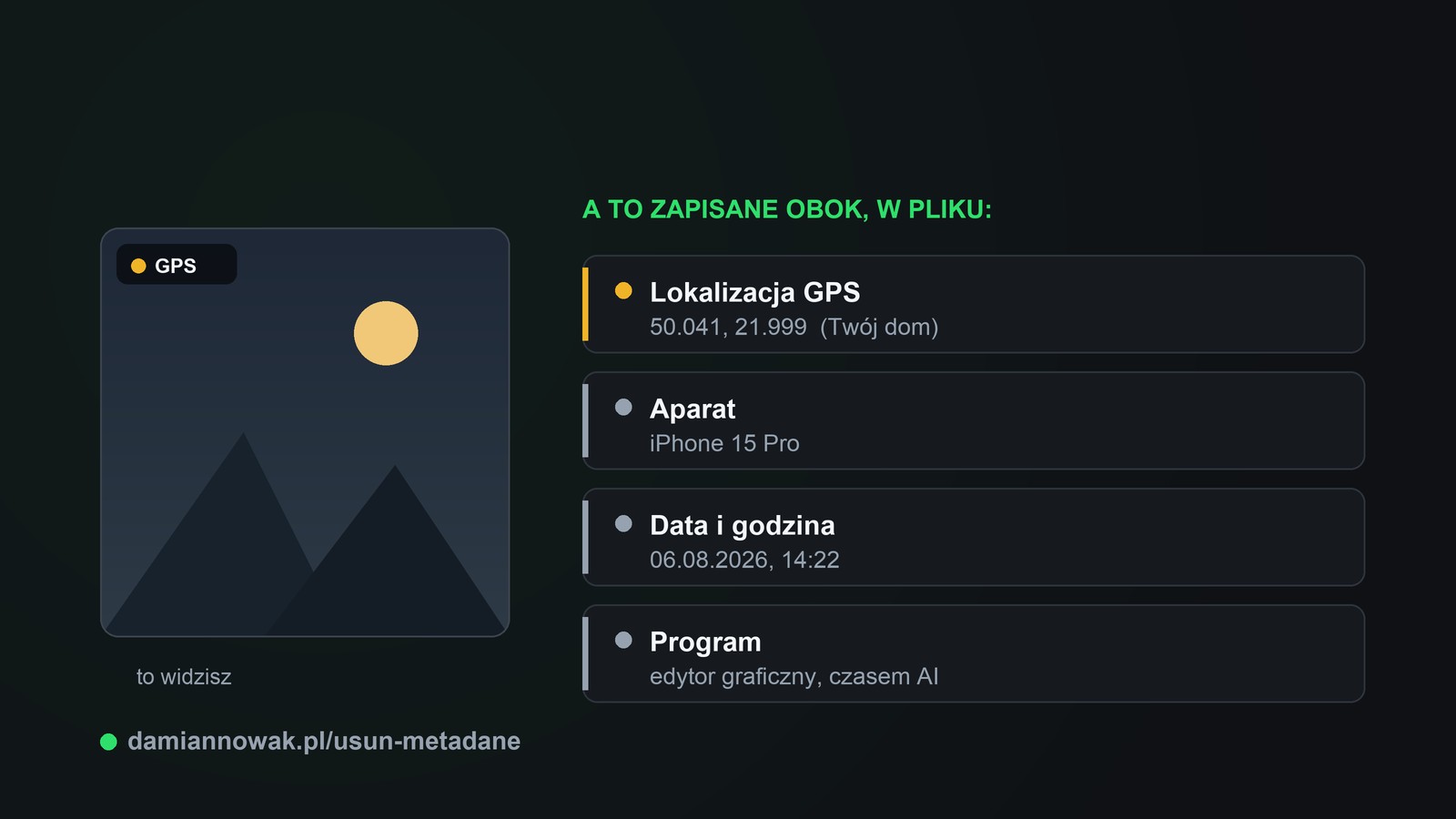 Zdjęcie i jego ukryte dane: lokalizacja GPS, aparat, data, program